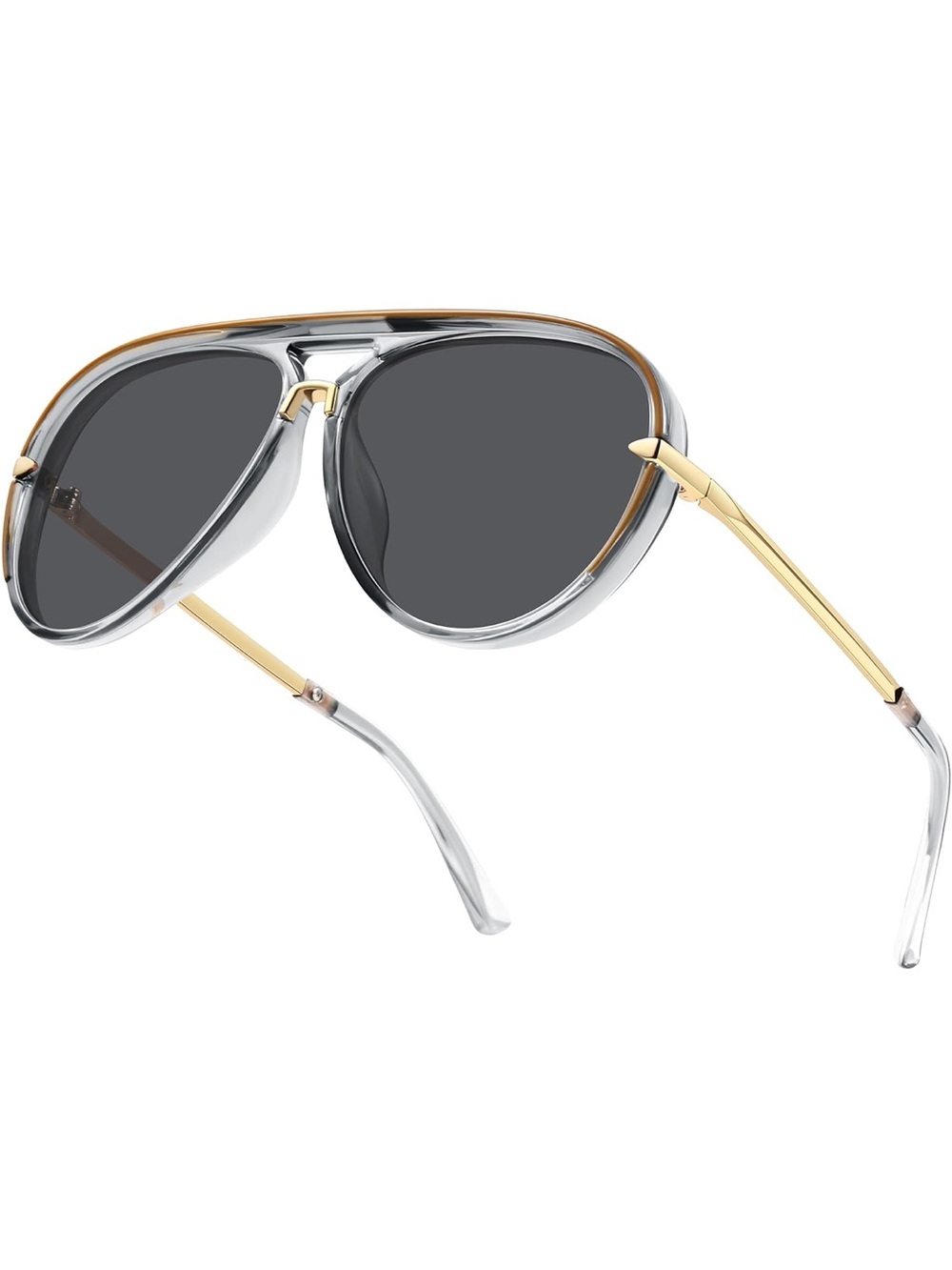 Oversized Aviator Sunglasses in Grey & Gold